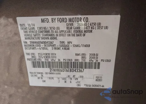 2014 Ford Flex Limited из США, поврежденный, VIN 2FMHK6DT6EBD43367